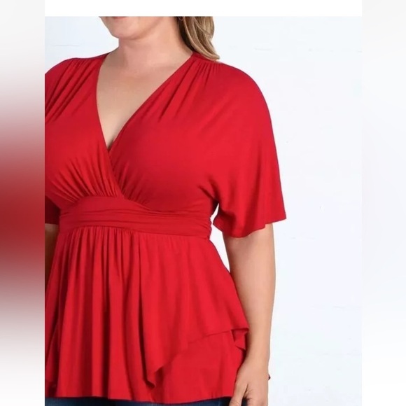 Kiyonna Top Promenade Style Size 0X Red  Layered V Neckline - Picture 4 of 9